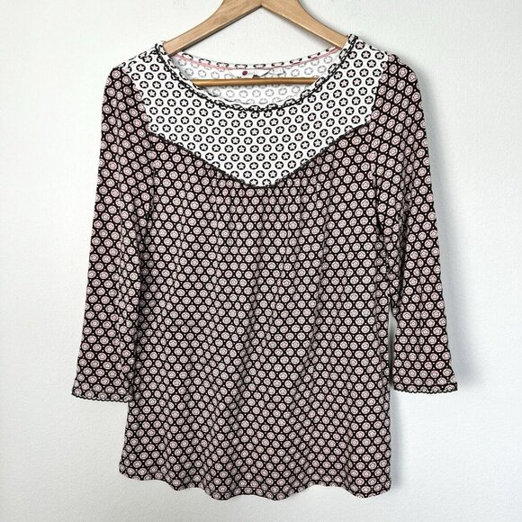 Boden Womens Natasha Star Print Pullover Top‎ 3/4 Sleeve Pink Brown Boho Size 4 - Picture 1 of 8